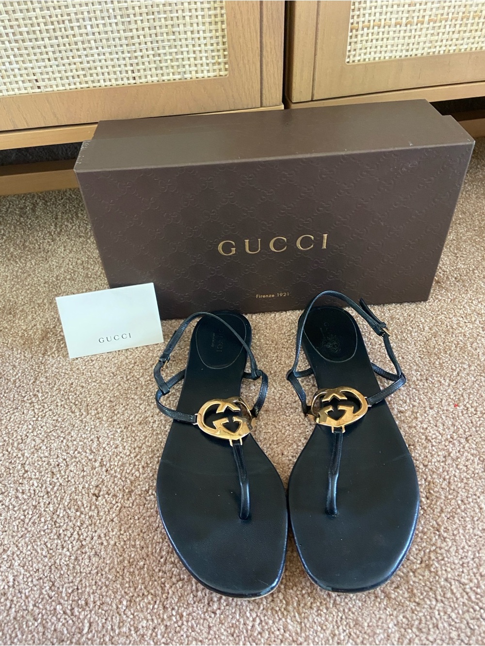 Gucci Black and Gold Heart Women's Sandals, Size 39.5